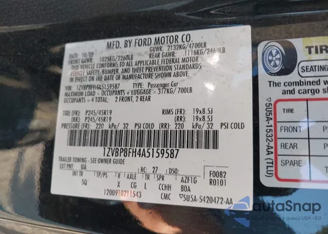 2010 Ford Mustang Gt Premium из США, поврежденный, VIN 1ZVBP8FH4A5159587